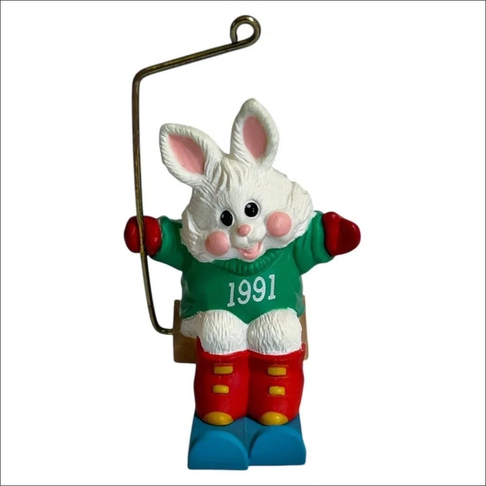 Hallmark Keepsake Ornament Ski Lift Bunny Christmas Tree Decoration Vintage 1991